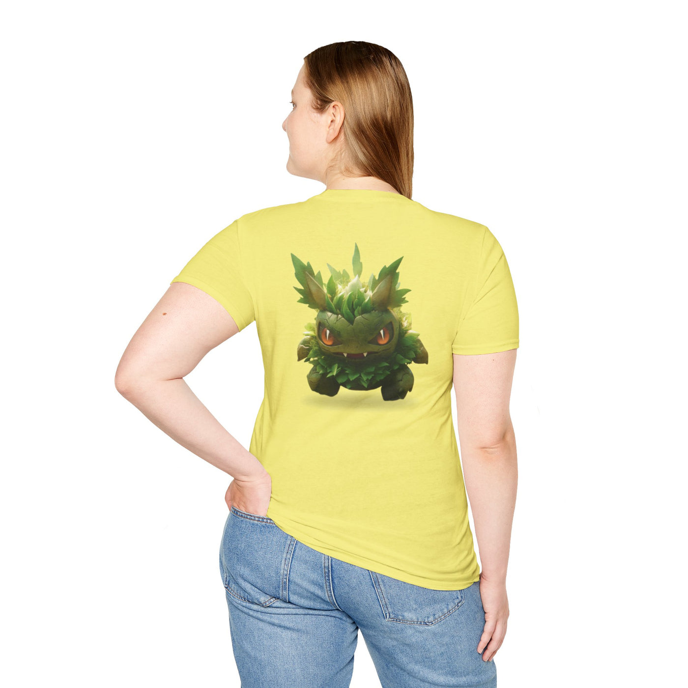 Cute Nature-Inspired Unisex Softstyle T-Shirt with Leaf Monster Design