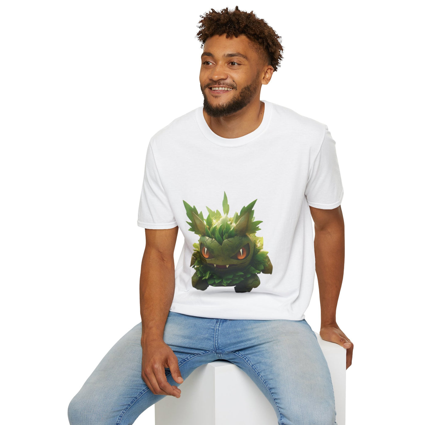 Cute Nature-Inspired Unisex Softstyle T-Shirt with Leaf Monster Design